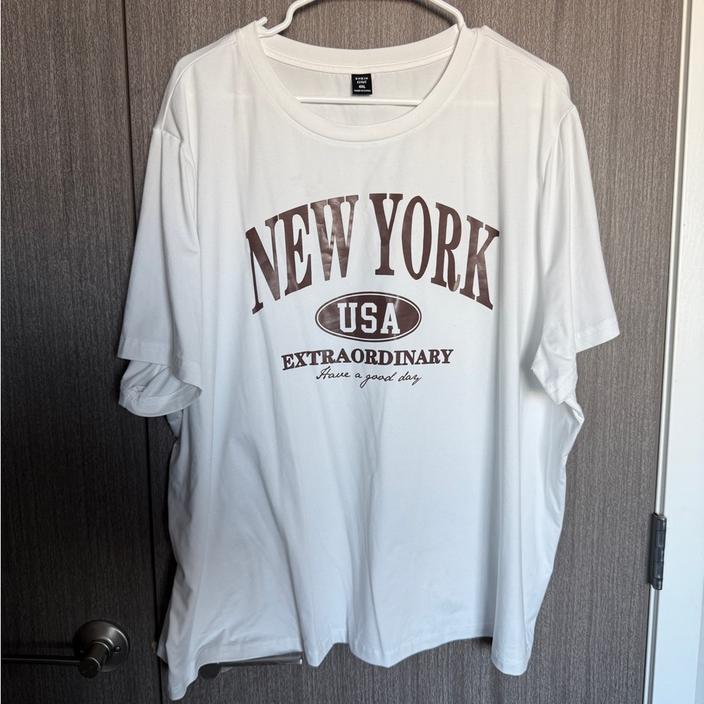 SHEIN White and Brown New York Tee